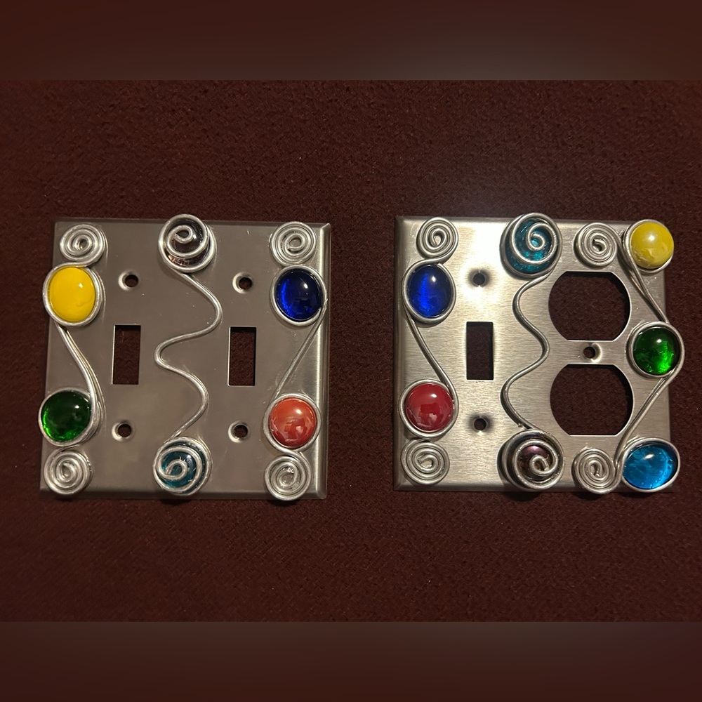 💙Artisan Wire Wrapped & Glass Gem Switch Plate Set - Stainless Steel